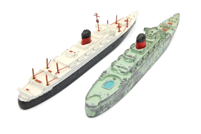 The RMS Saxonia model alongside the later model of RMS Carmania.