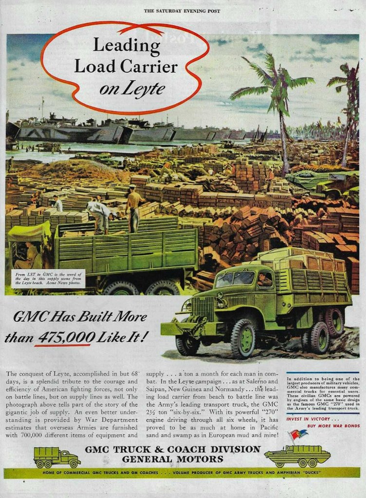 A GMC advertisement showing the truck in wartime service.